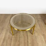 Vintage round nesting tables in gilded bronze with smoked glass