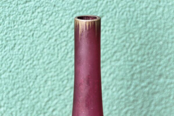 Vase soliflore soufflé en verre dépoli, émaillé or