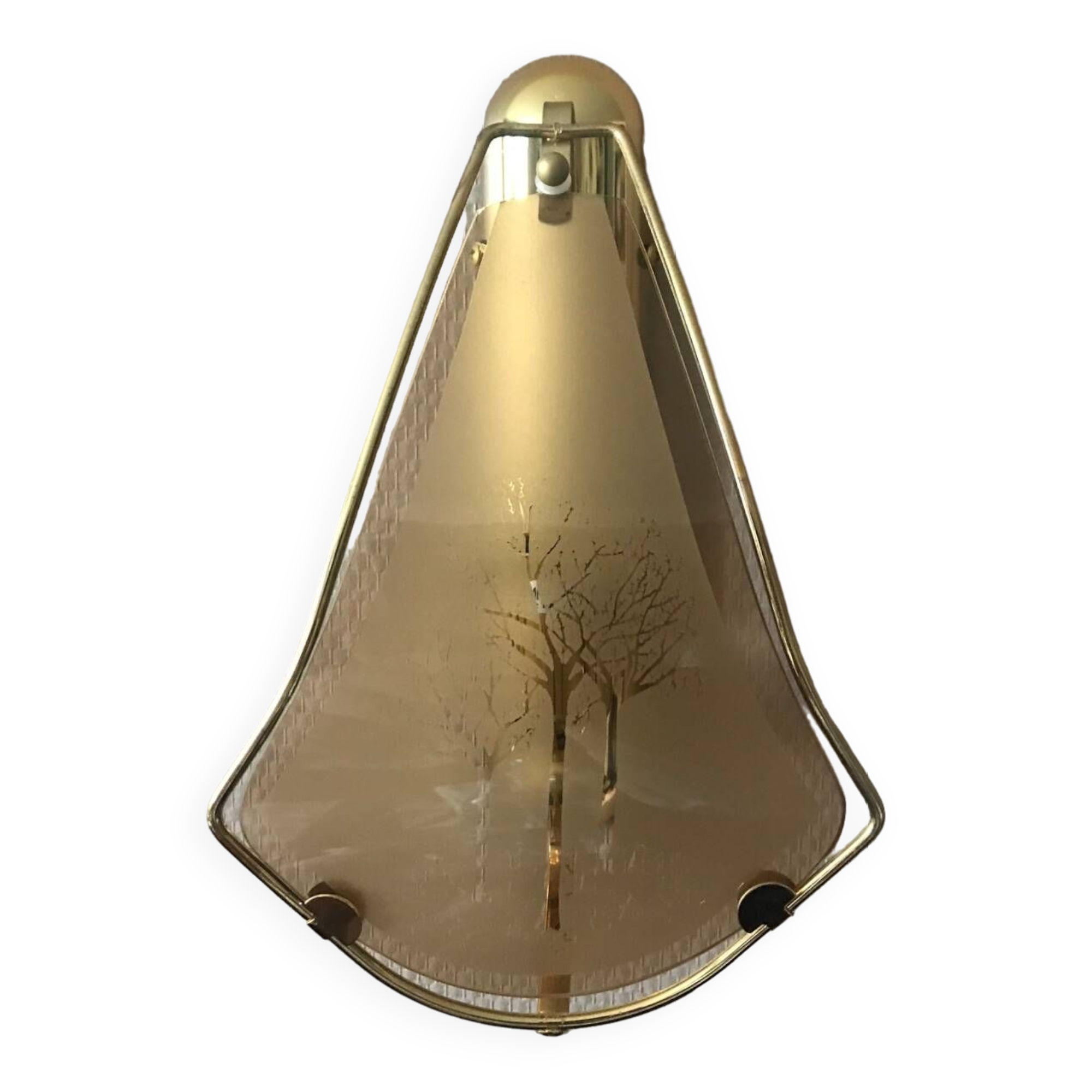 Set of 3 wall lights in golden brass and opaline glass
