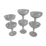 Set of 6 mismatched crystal champagne glasses 30s-40s