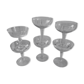 Lot de 6 coupes à champagne dépareillées en cristal années 30-40