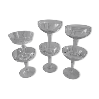 Lot de 6 coupes à champagne dépareillées en cristal années 30-40