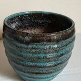 Ceramic planter with speckled enamel gadroons from the 1940s