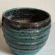 Ceramic planter with speckled enamel gadroons from the 1940s