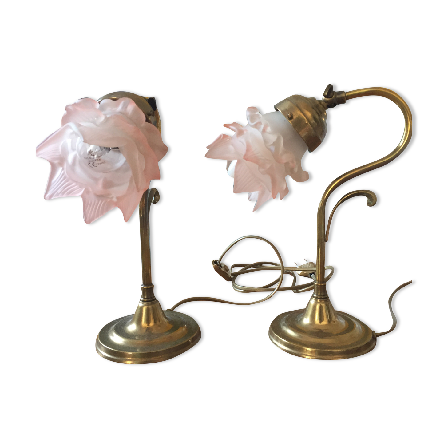 Old bedside lamp flower in art nouveau style glass paste
