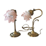 Old bedside lamp flower in art nouveau style glass paste