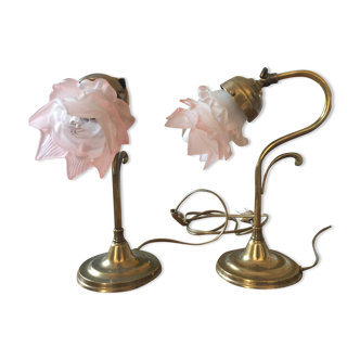 Old bedside lamp flower in art nouveau style glass paste