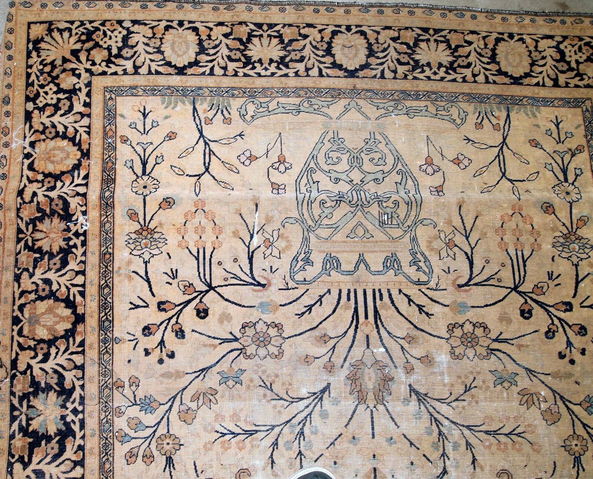 Handmade antique prayer Indo-Moktasham rug 4' x 6.2' (122cm x 189cm) 1880s
