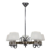 Chandelier en nickel Art Déco avec verre texturé, Tchécoslovaquie, années 1930