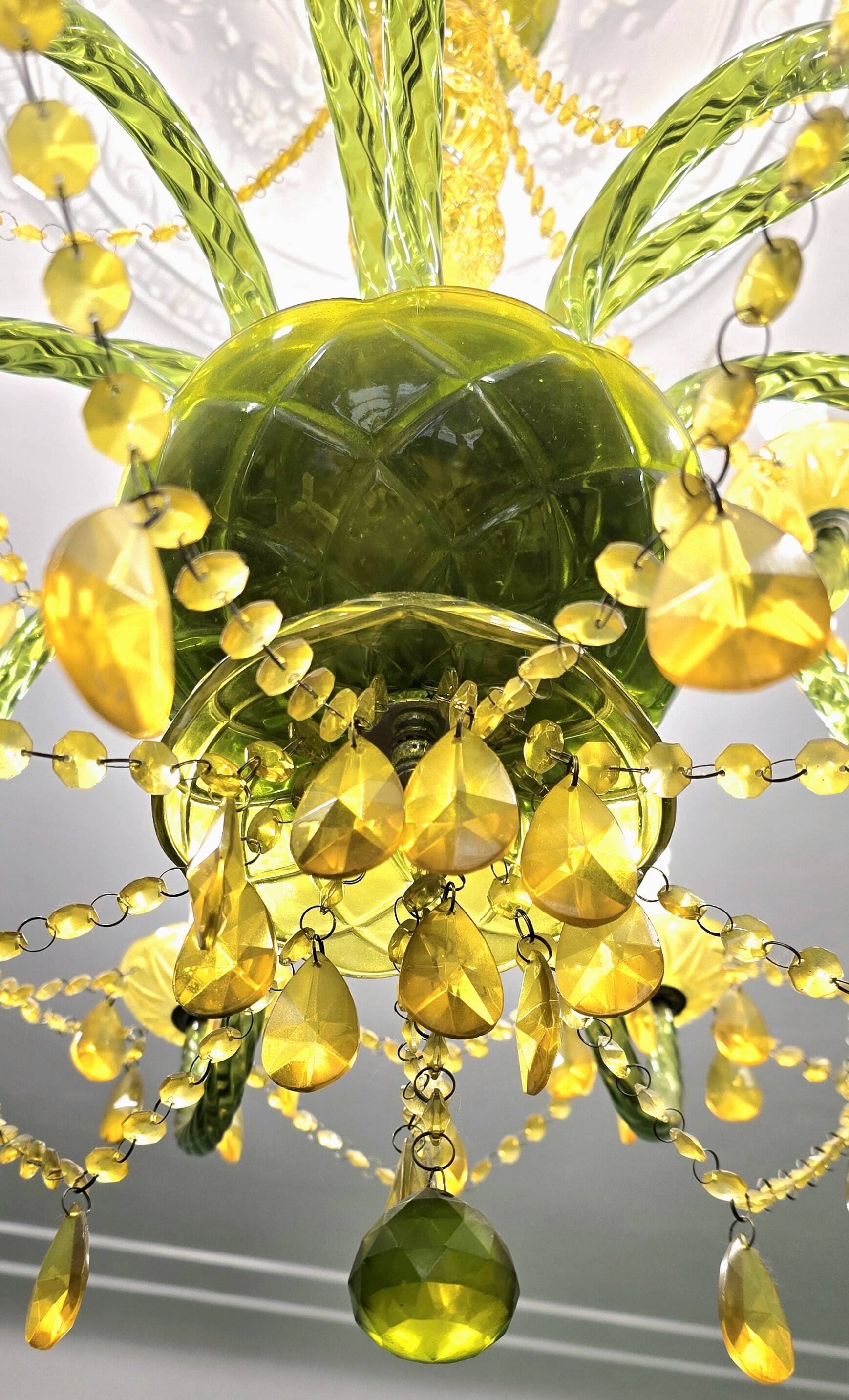 Large chandelier with glass and polypropylene pendants – 14 lights