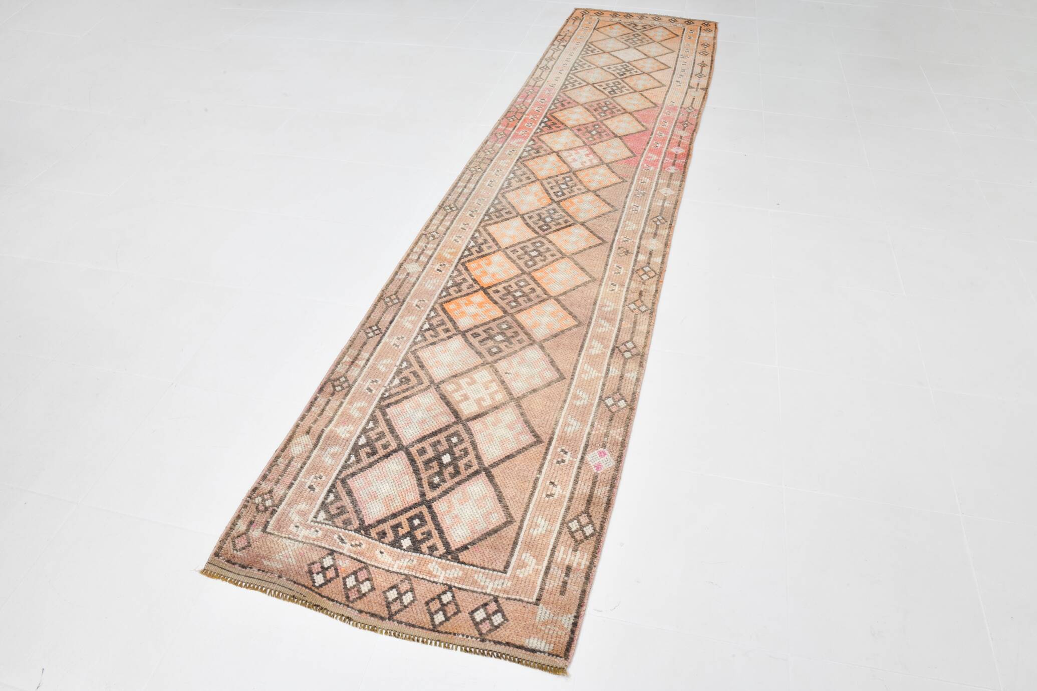 3x12 Soft Red Brown Turkish Runner Rug, 83x365Cm