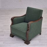 1950s, Danish relax chair, green furniture blend wool fabric, beech wood.