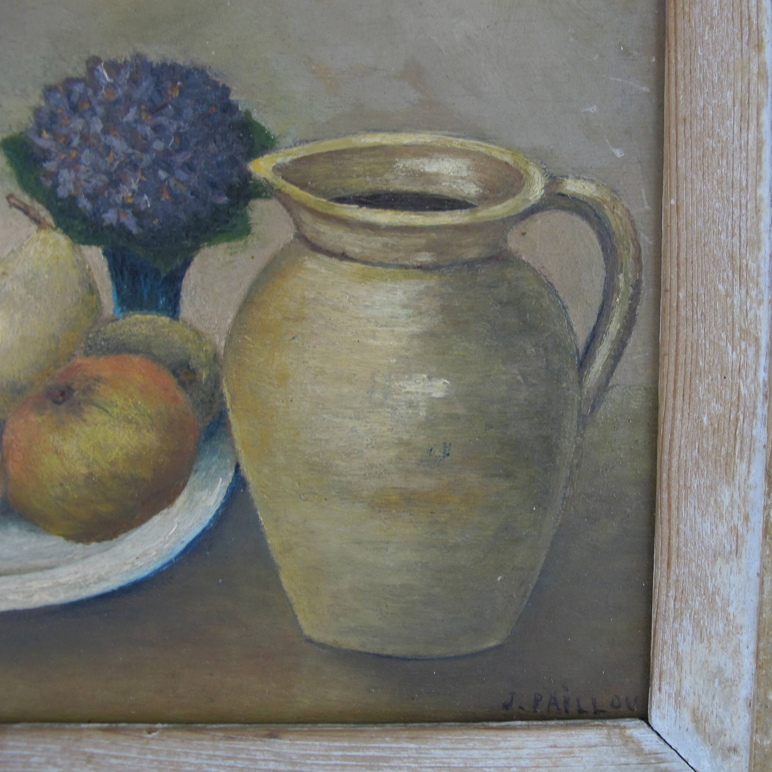 French painting oil on panel Still Life signed J. Paillou