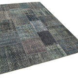 Hand-knotted oriental overdyed 170 cm x 242 cm grey patchwork carpet