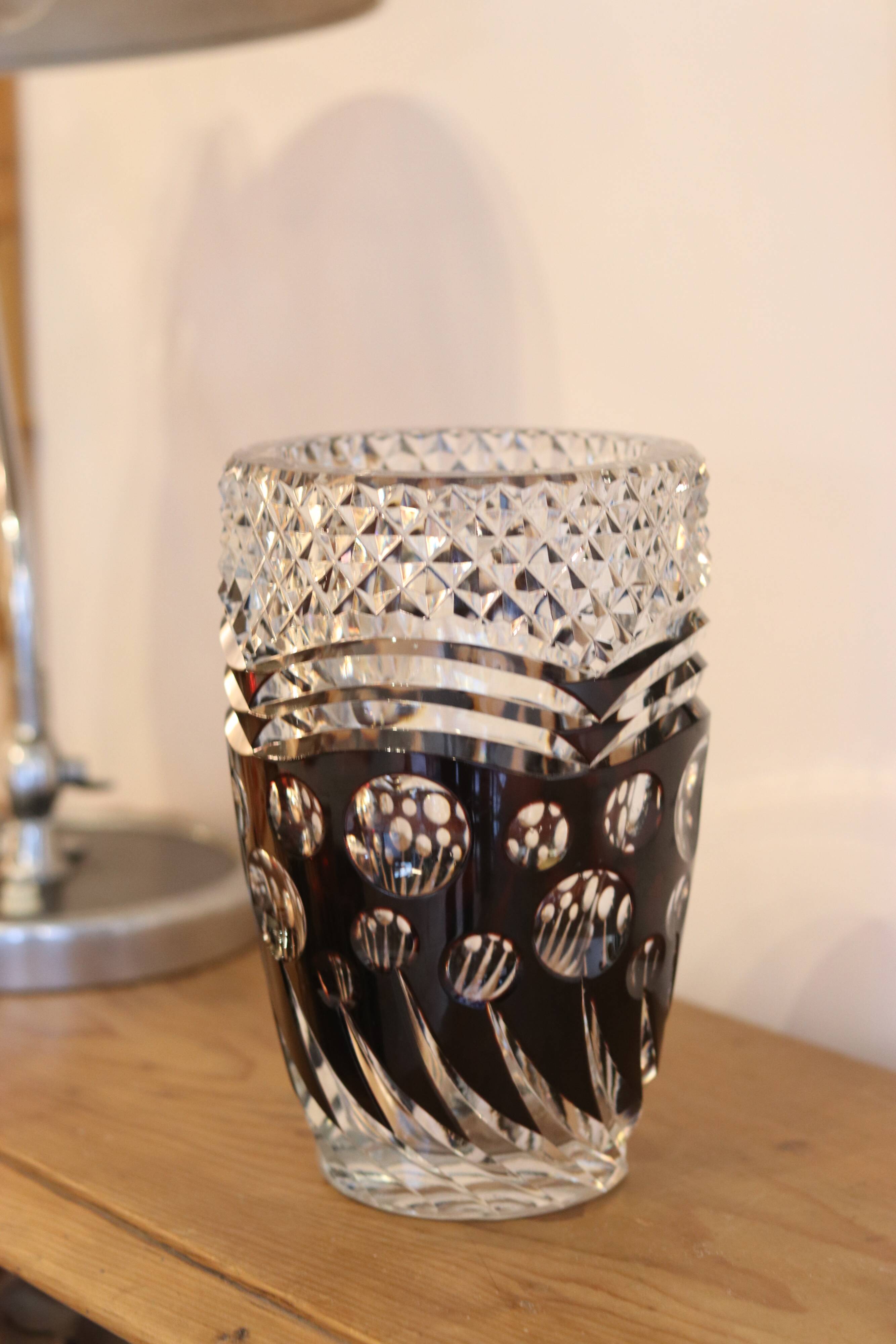 Art Deco vase in two-tone black and clear crystal, Val-Saint-Lambert, circa 19