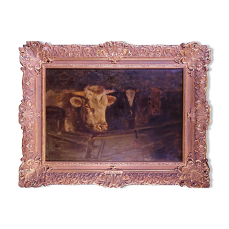 Tableau Alexandre Clarys 1857-1920 Vaches à l'étable