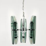 Glass and chrome suspension light in Fontana Arte style by Veca Murano, Italy.