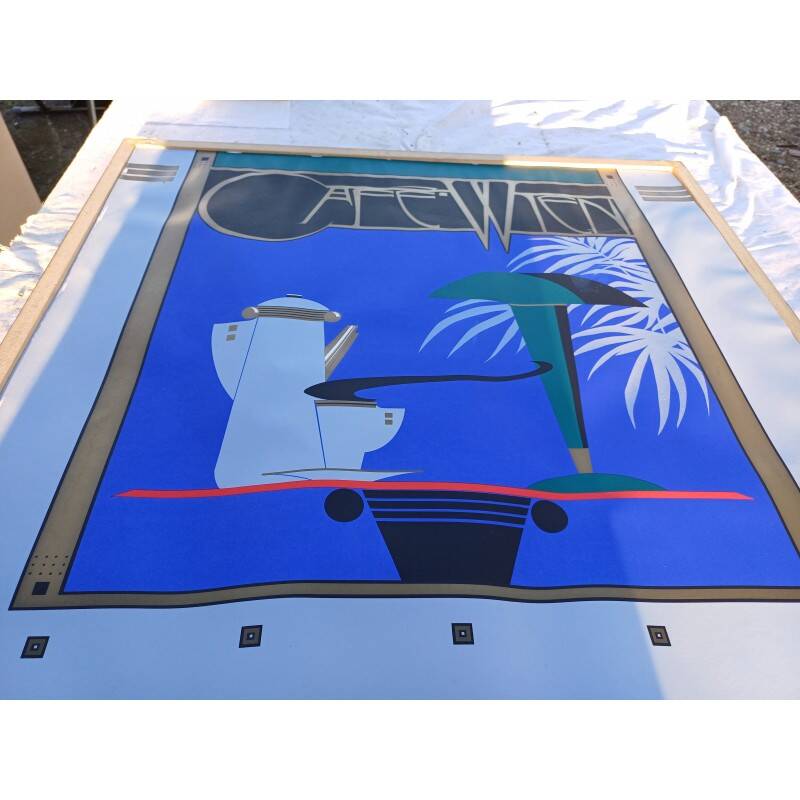 Screen-printed lithograph signed Charles Lepas 1980 Café Wien