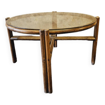Bamboo and smoked glass coffee table 1970