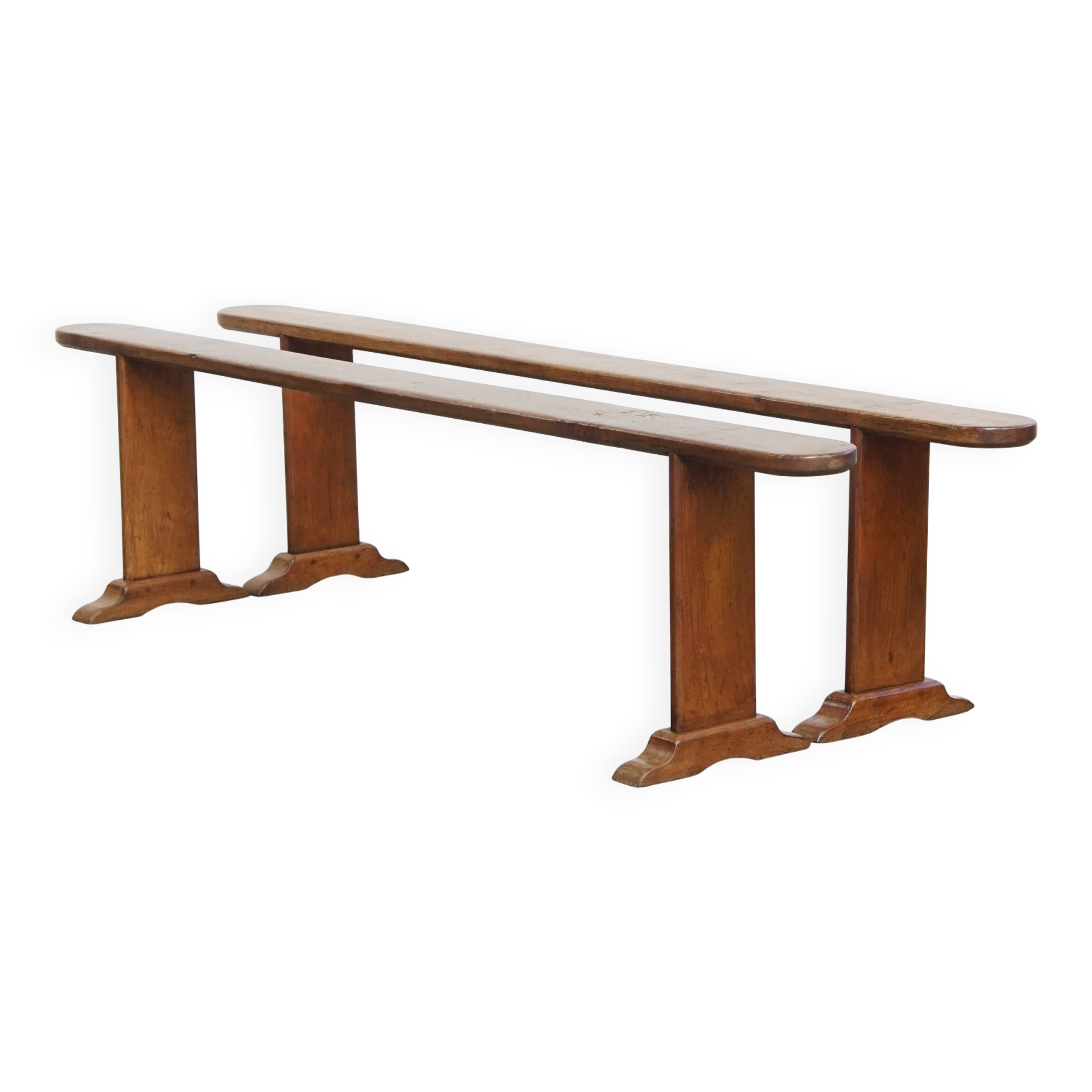 Set of 2 antique French hall benches for the dining table