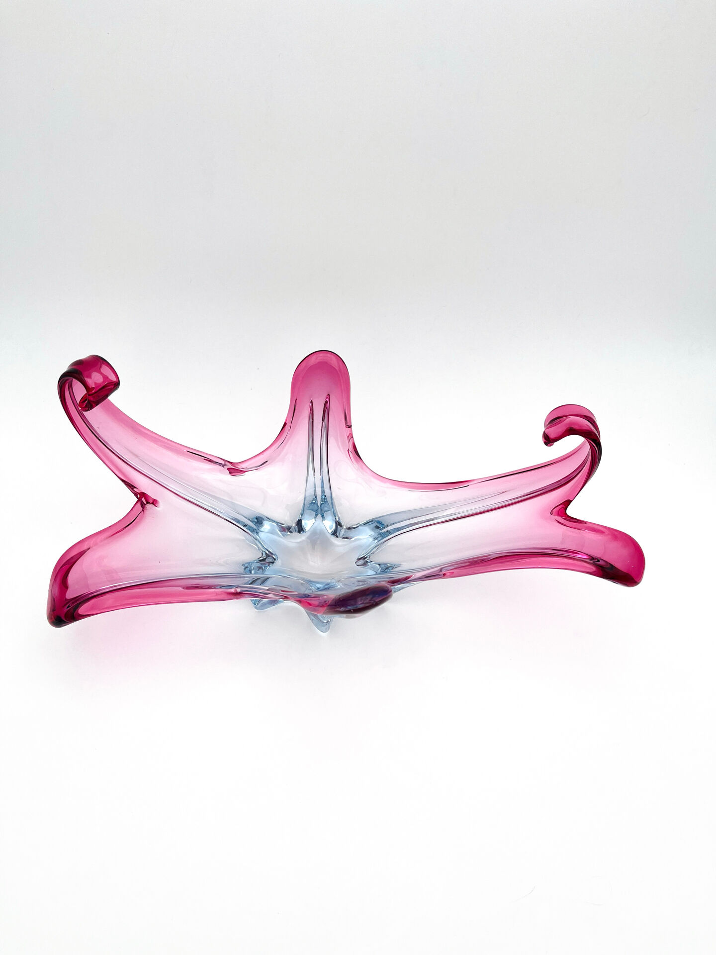 Large organic Murano sommerso bowl - Aquamarine blue and pink