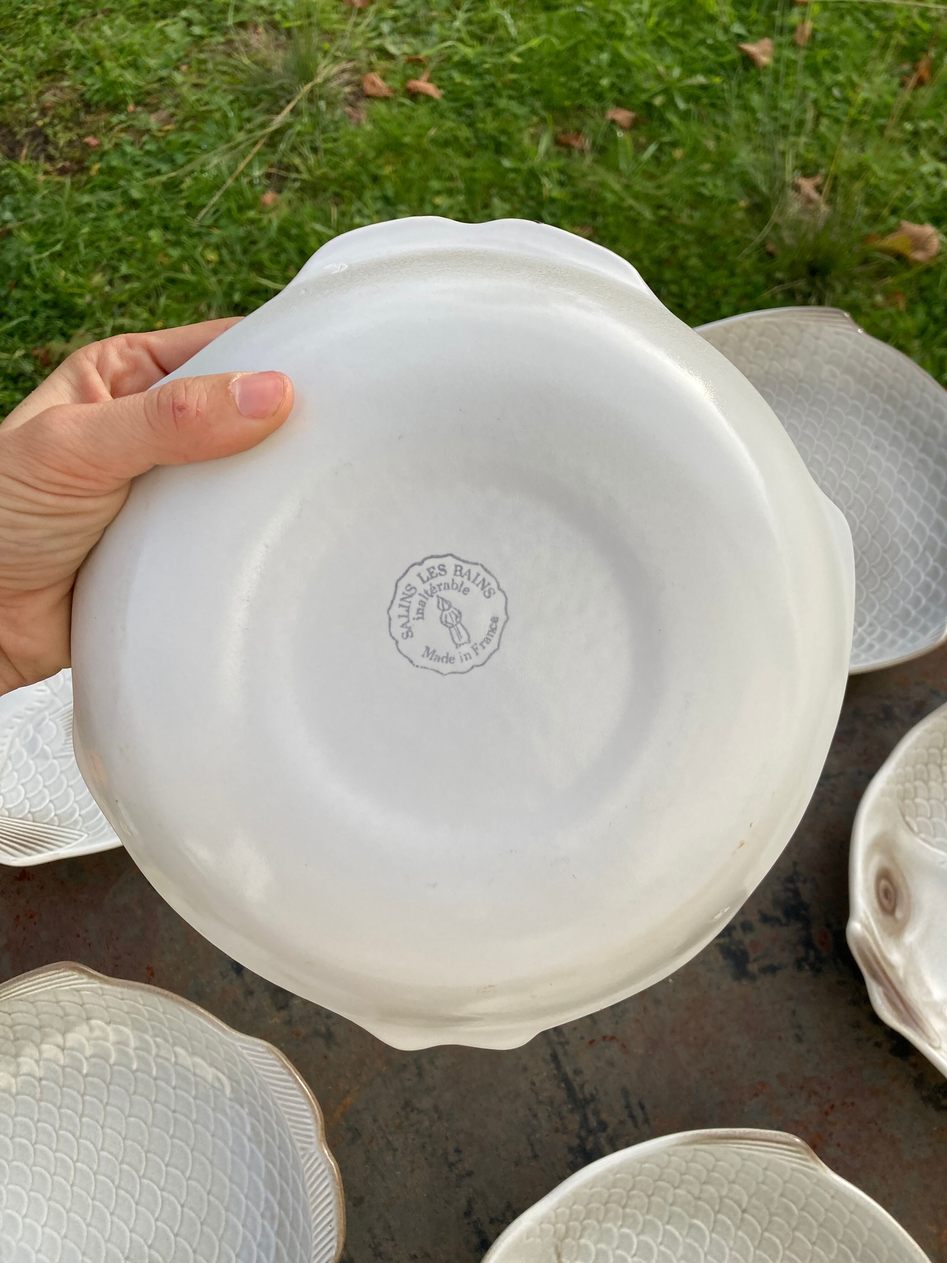 6 flat plates fish in beige ceramic Salins les bains