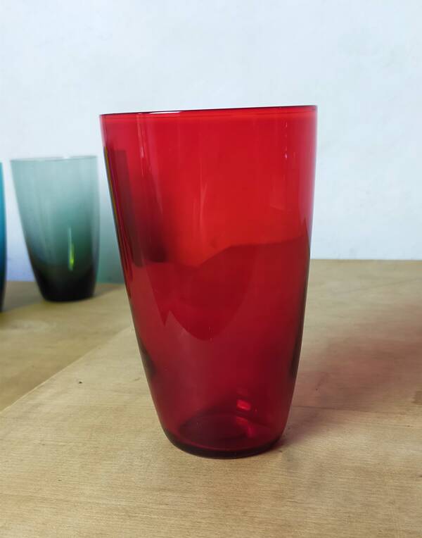 Seven glasses Harlequin for orangeade.