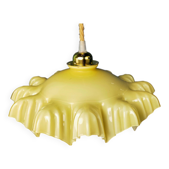 Suspension with draped yellow glass lampshade