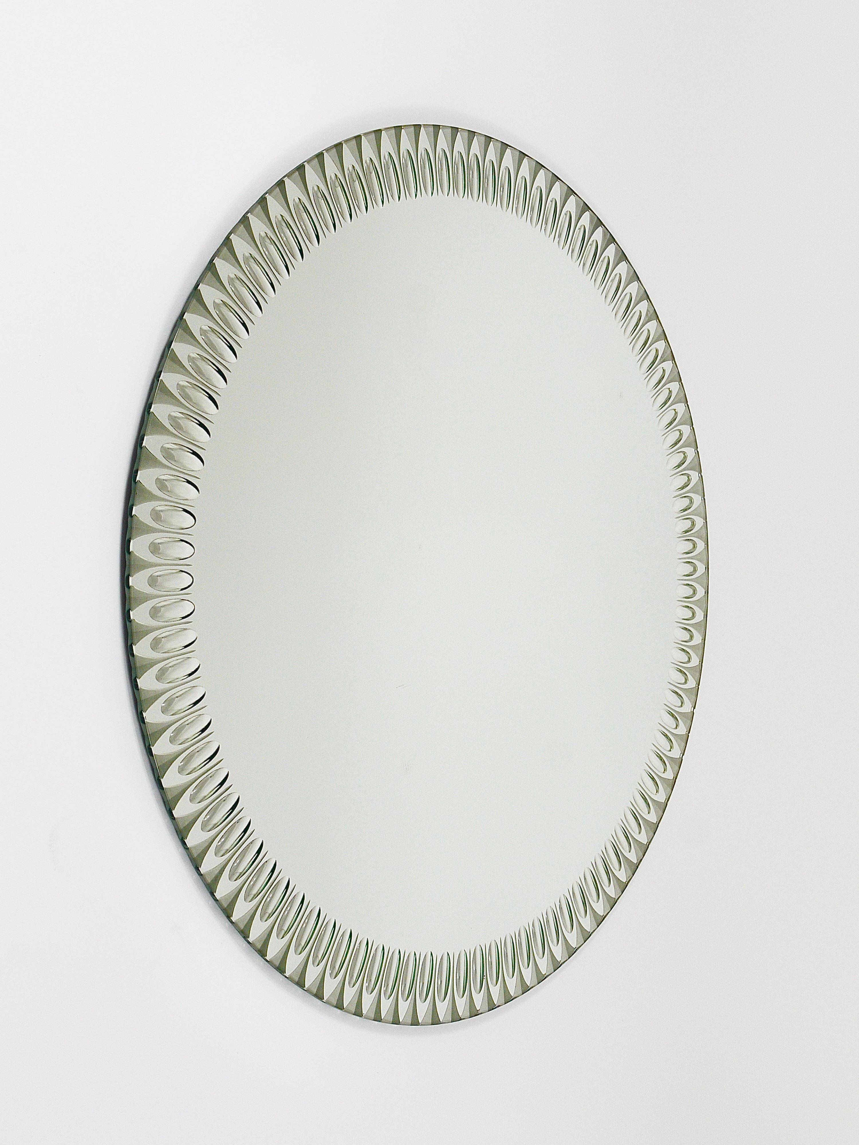 Miroir Mural Rond Facetté Effet Optique Cristal Arte Exceptionnel, Italie, Années 1960