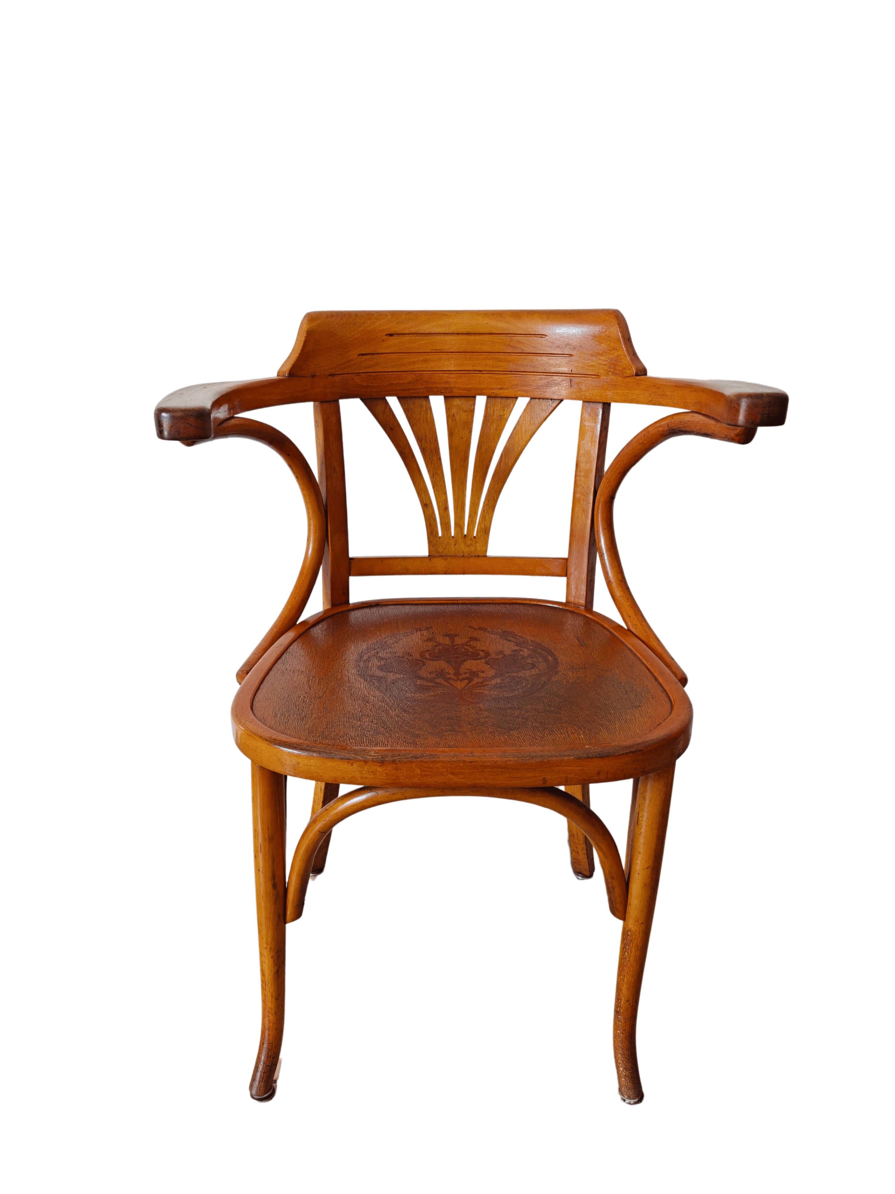 Art Nouveau office chair with curved wood attributed to J&J Kohn, 704 1/2 4V