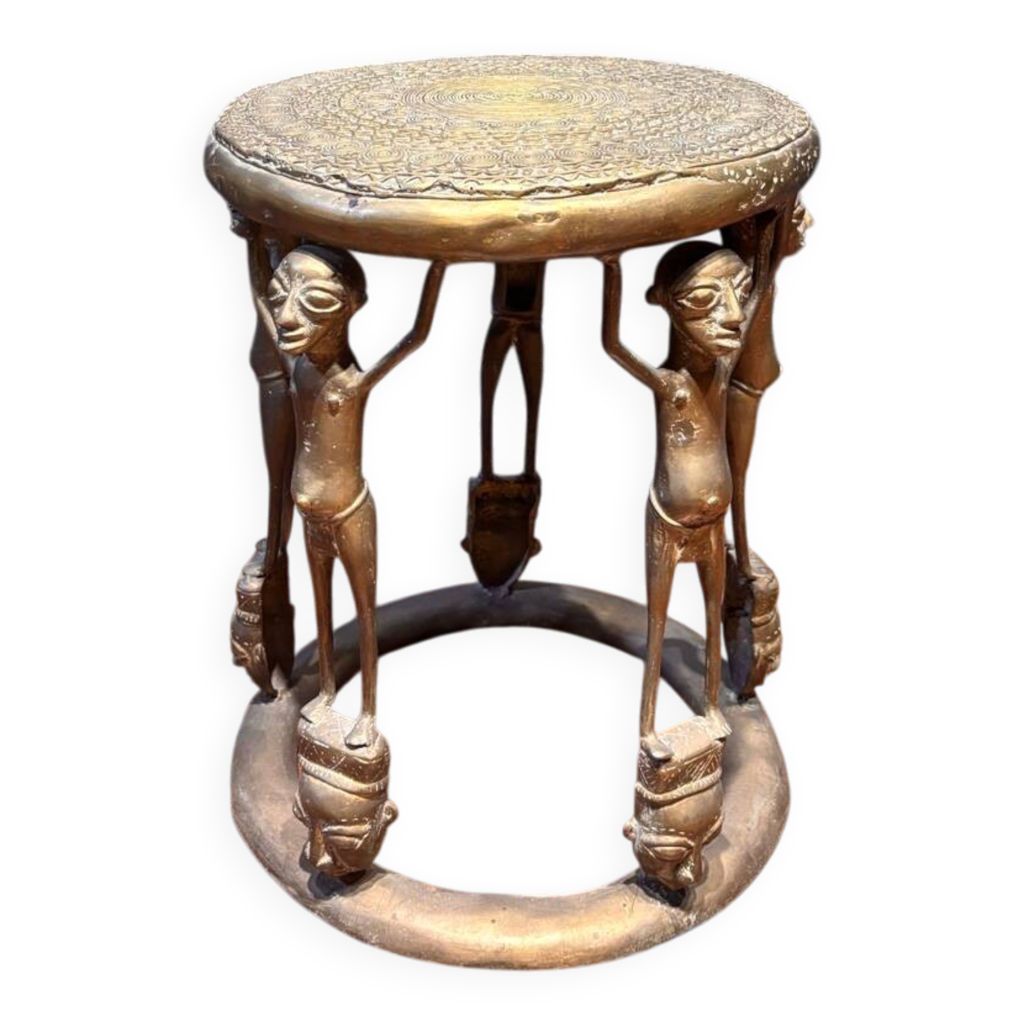 African bronze stool – anthropomorphic figures – tribal art