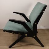 Vintage armchair from the 1960s in black wood and fabric.