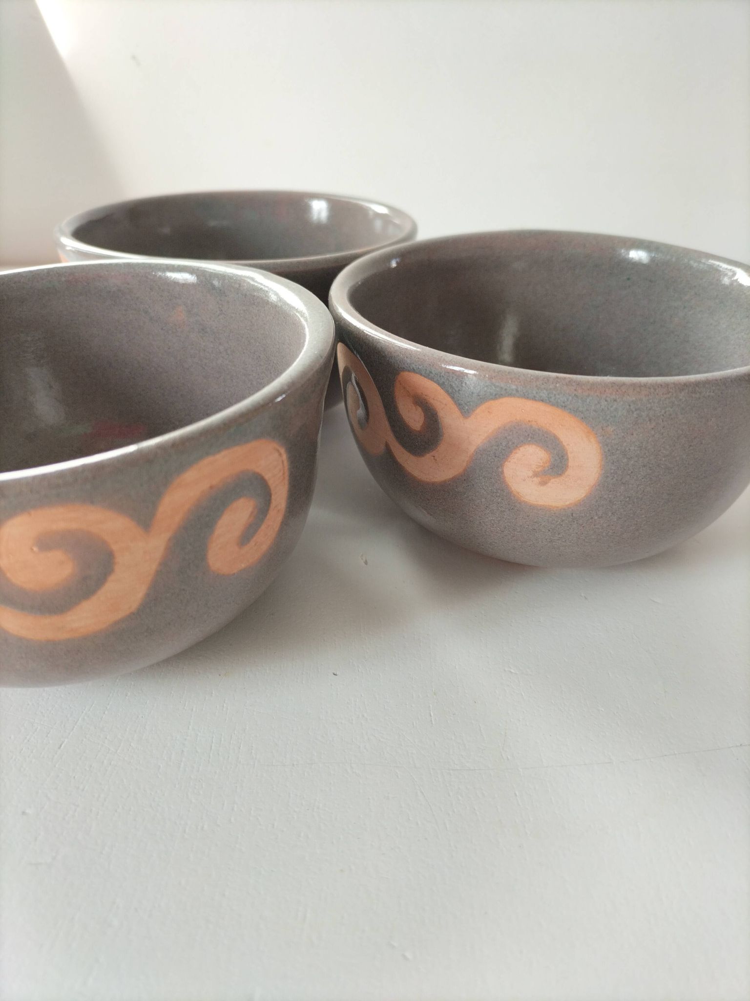 Set of 3 signed glazed stoneware bowls