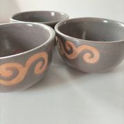 Set of 3 signed glazed stoneware bowls