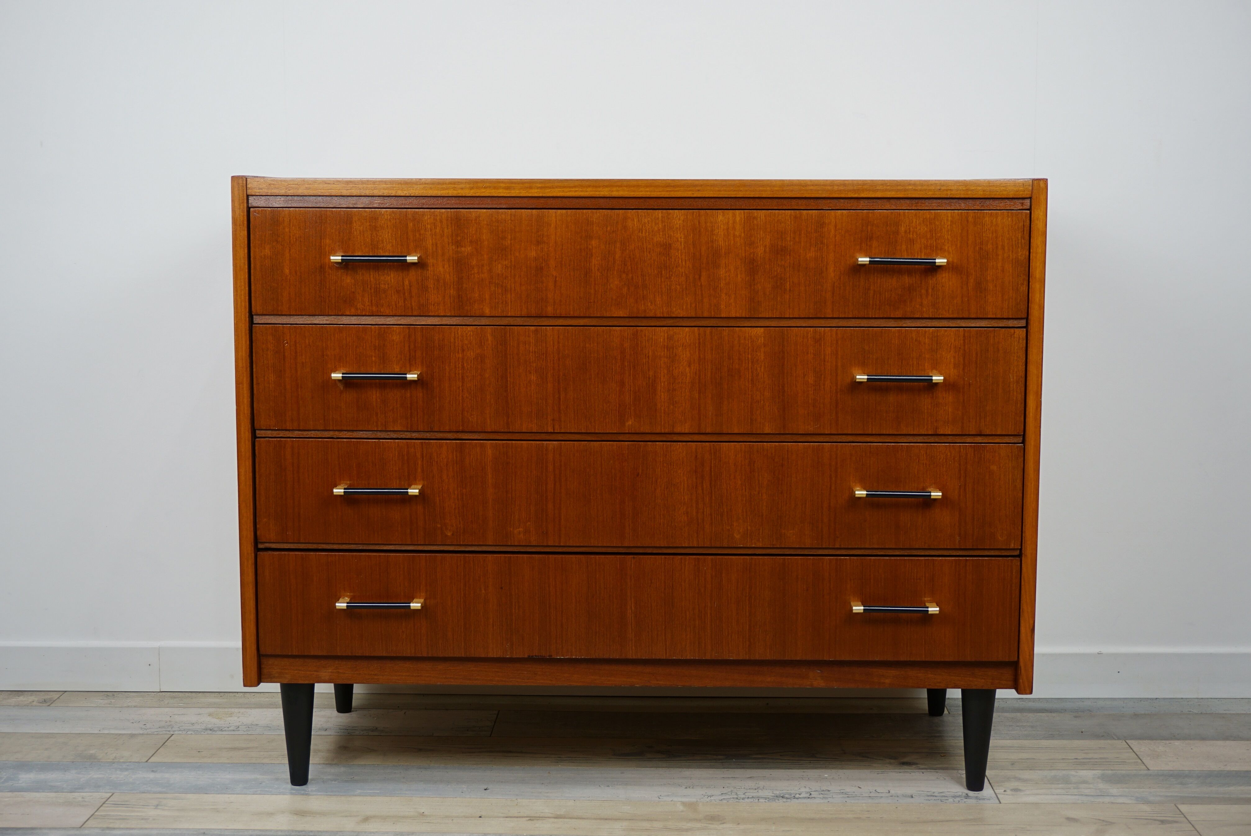 60s teak and brass chest of drawers