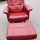 Red leather relax armchair and pouf