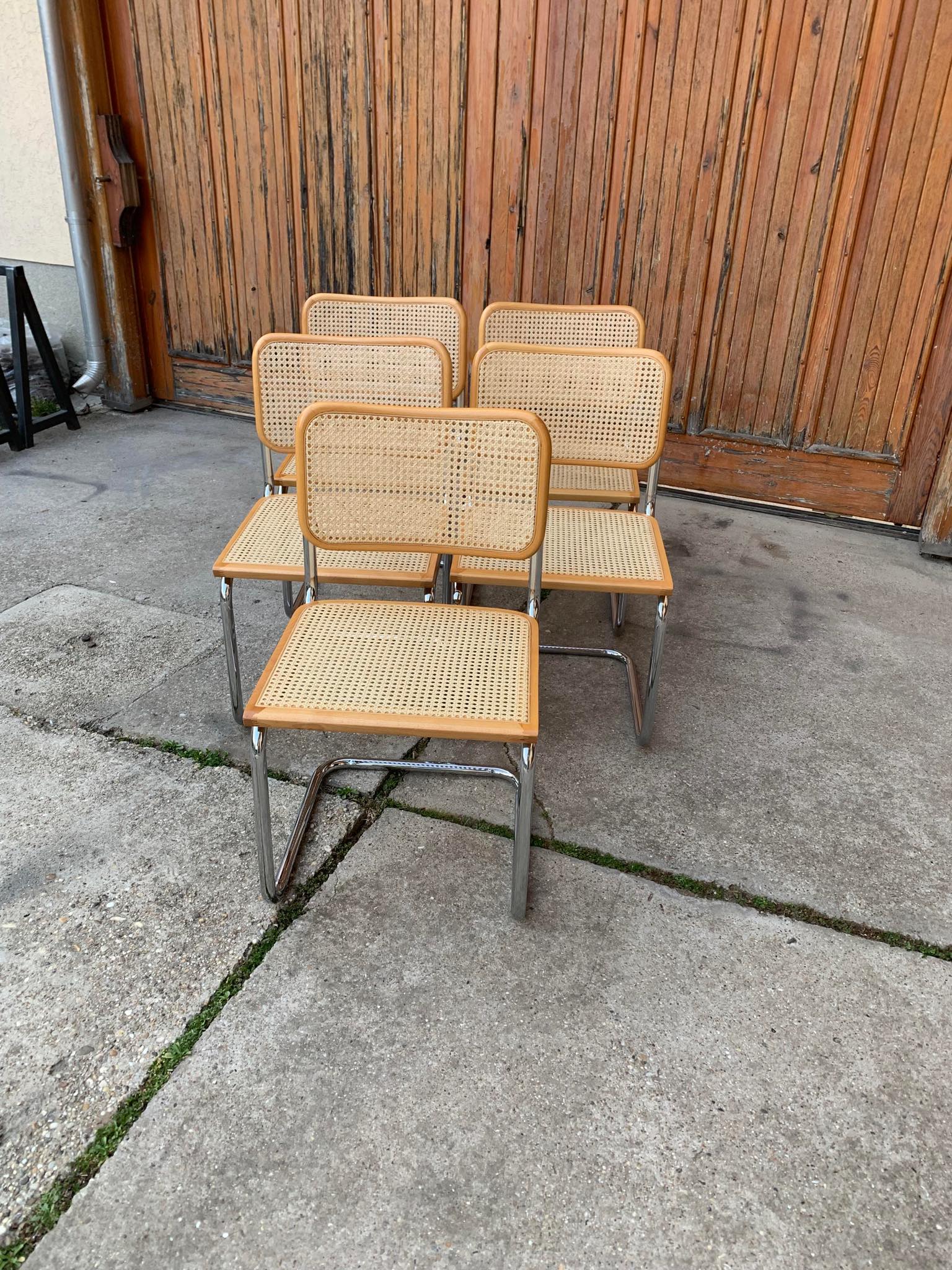 Set of 5 mid-century Italian B32 Cesca chairs by Marcel Breuer, 1970s