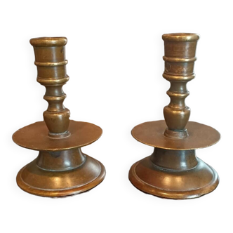 Pair of 17th century bronze candlesticks
