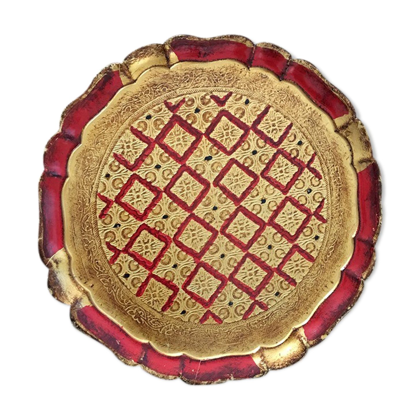 Florentine-style wooden round tray