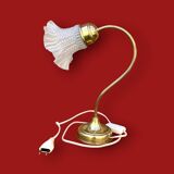 Antique brass and glass swan neck bedside lamp.