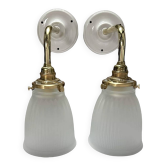 Pair of ribbed glass wall lights