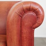 Cowhide Leather English Chesterfield Club Chair in a Light Red Tone