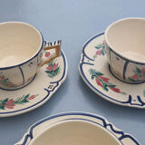 3 cups and 3 numbered Henriot Quimper earthenware saucers