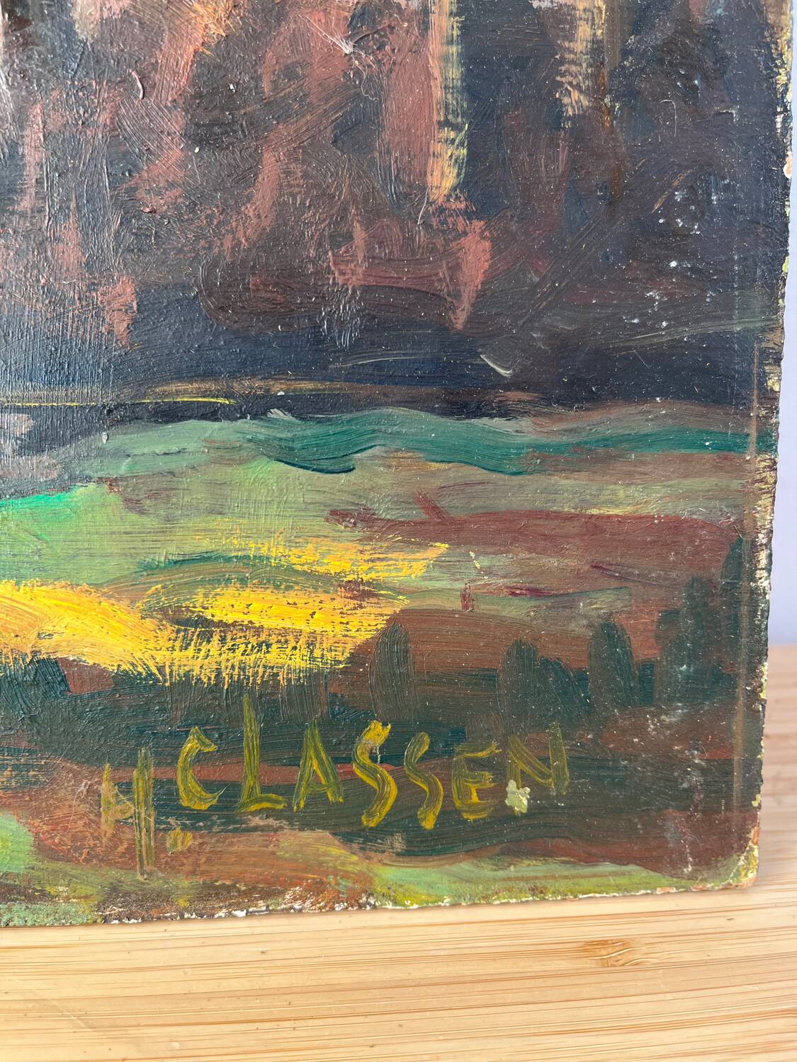 Cabin in the forest, oil on panel, signed H Classens.