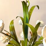 Chandelier 6 lights in green, white and orange metal