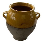 Amphora pot in mustard yellow glazed clay and natural ancient pottery and collector