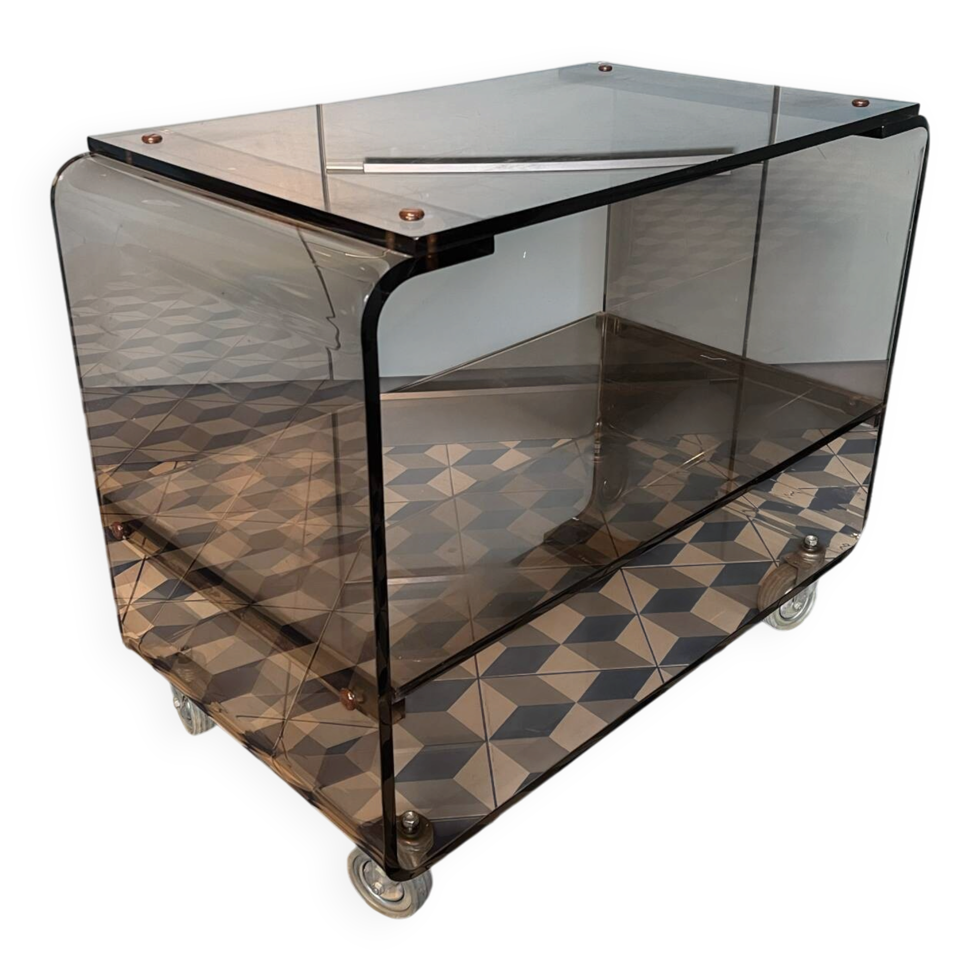 Hi-Fi furniture in smoked Plexiglas, Michel Dumas style.