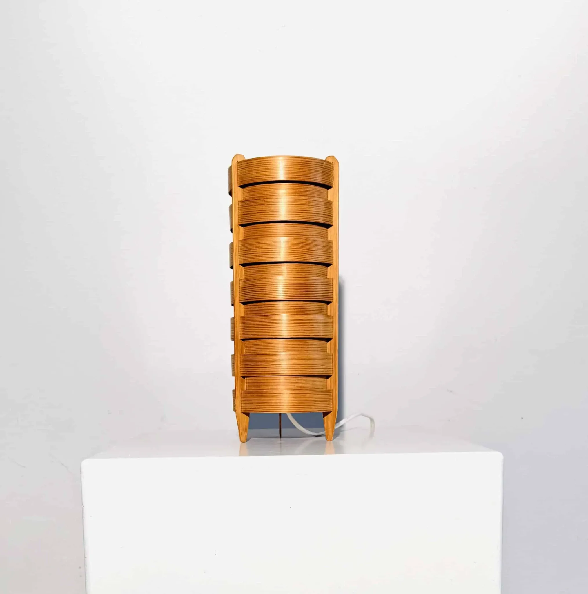 Cylindrical Pinewood Table Lamp In The Manner Of Hans-Agne Jakobsson, Sweden, Circa 1960S