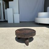 Small tripod stool low in dark brown upcycled teak