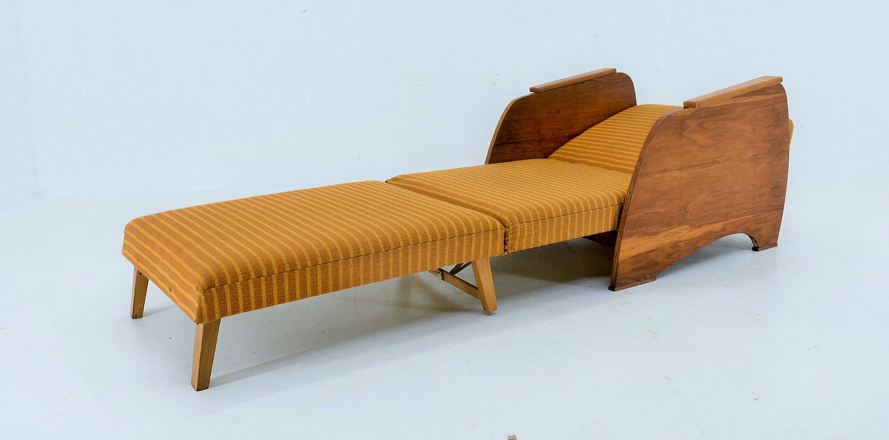 1960s Armchair Convertible to Daybed, Czechoslovakia
